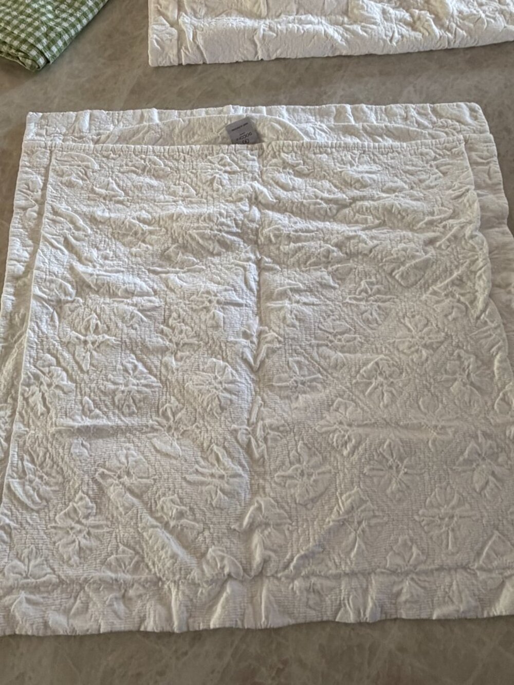 Pair of DOCOFIL White Floral Textured Euro Pillow Shams 28x28 Portugal Cotton - Picture 5 of 9